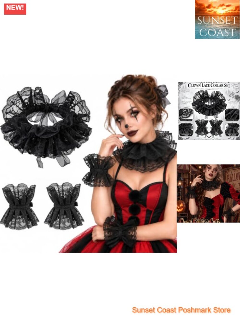 Clown Collar and Cuffs Set Women Pierrot Neck Ruffle Costume Accessories